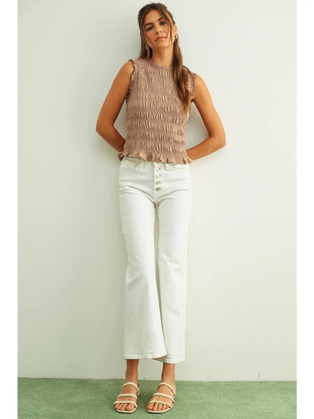 Sleeveless with All Over Smocking Top - MAUVE