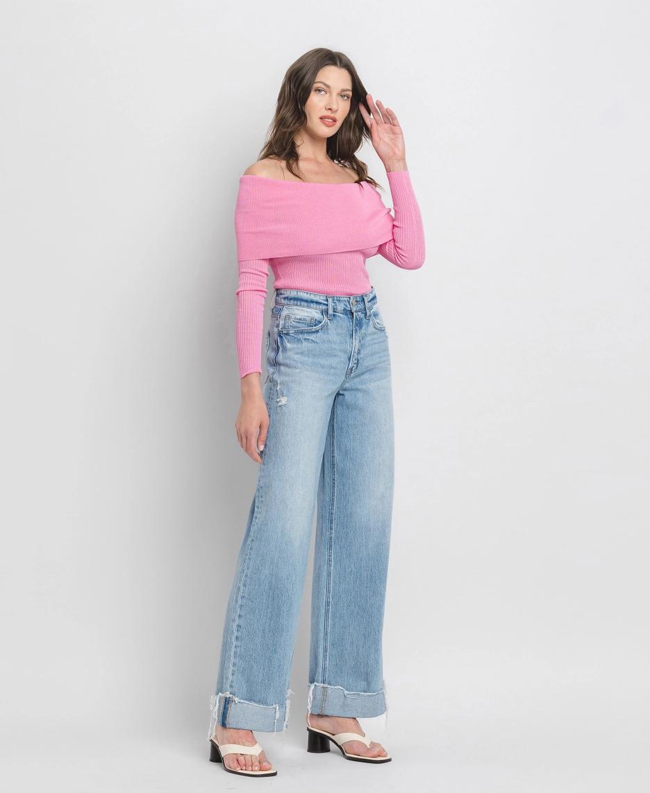 Super High Rise Cuffed Baggy Wide Leg Jeans | Jubilant