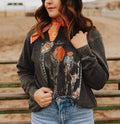 WESTERN COWBOY WASHED LONG SLEEVE SWEATSHIRT TOP - BLACK