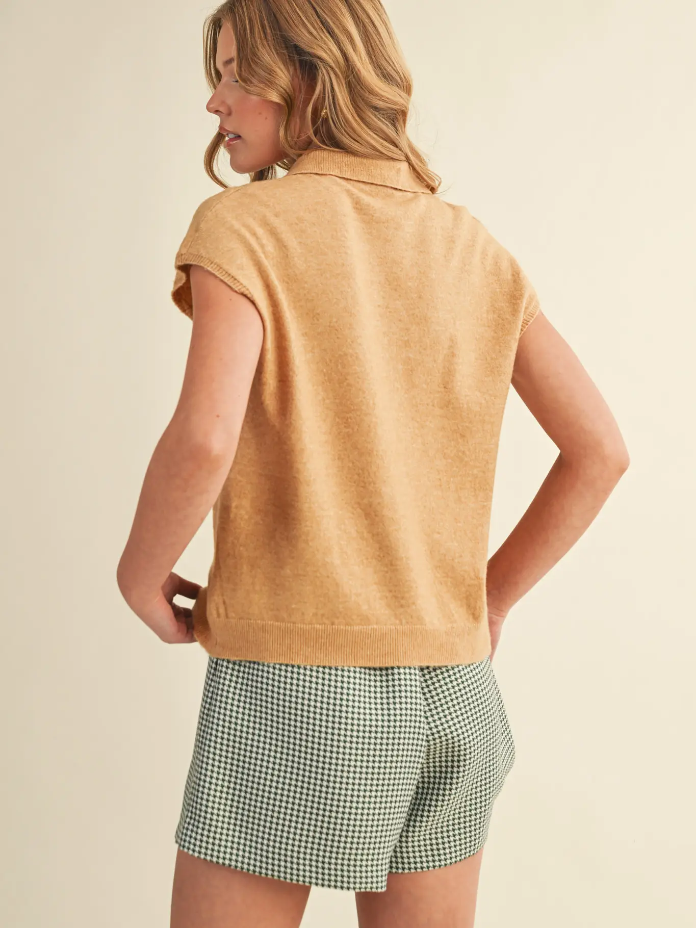 Cap Sleeve Collared Sweater Vest - OLIVE
