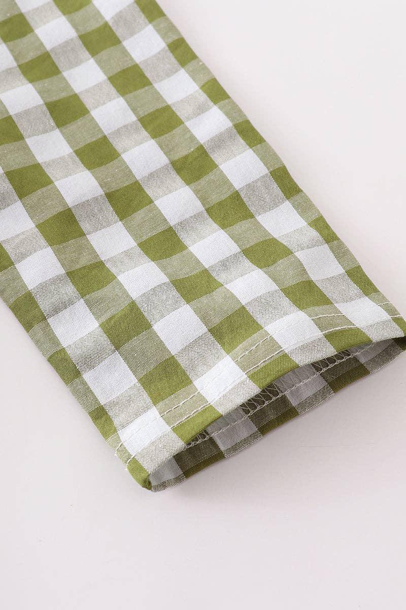 GIRLS GREEN CHECK TIERED DRESS