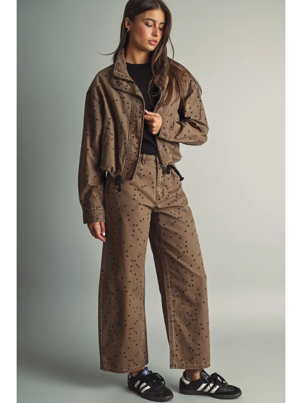 Polka Dot Patterned Barrel Pants