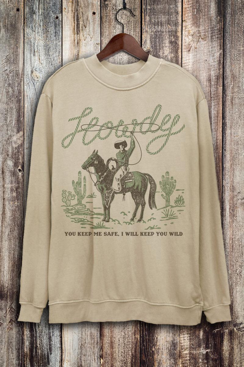 WILD WEST HOWDY COWBOY LONG SLEEVE SWEATSHIRT - MINERAL OATMEAL