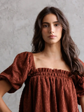 PUFF Sleeve Babydoll Top - Rust Floral