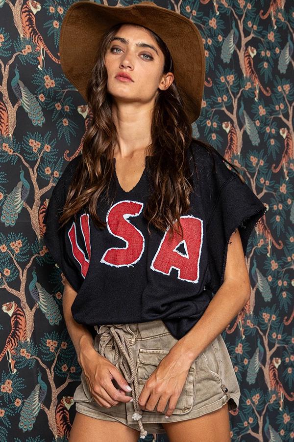Black 'USA' Graphic Oversized Top