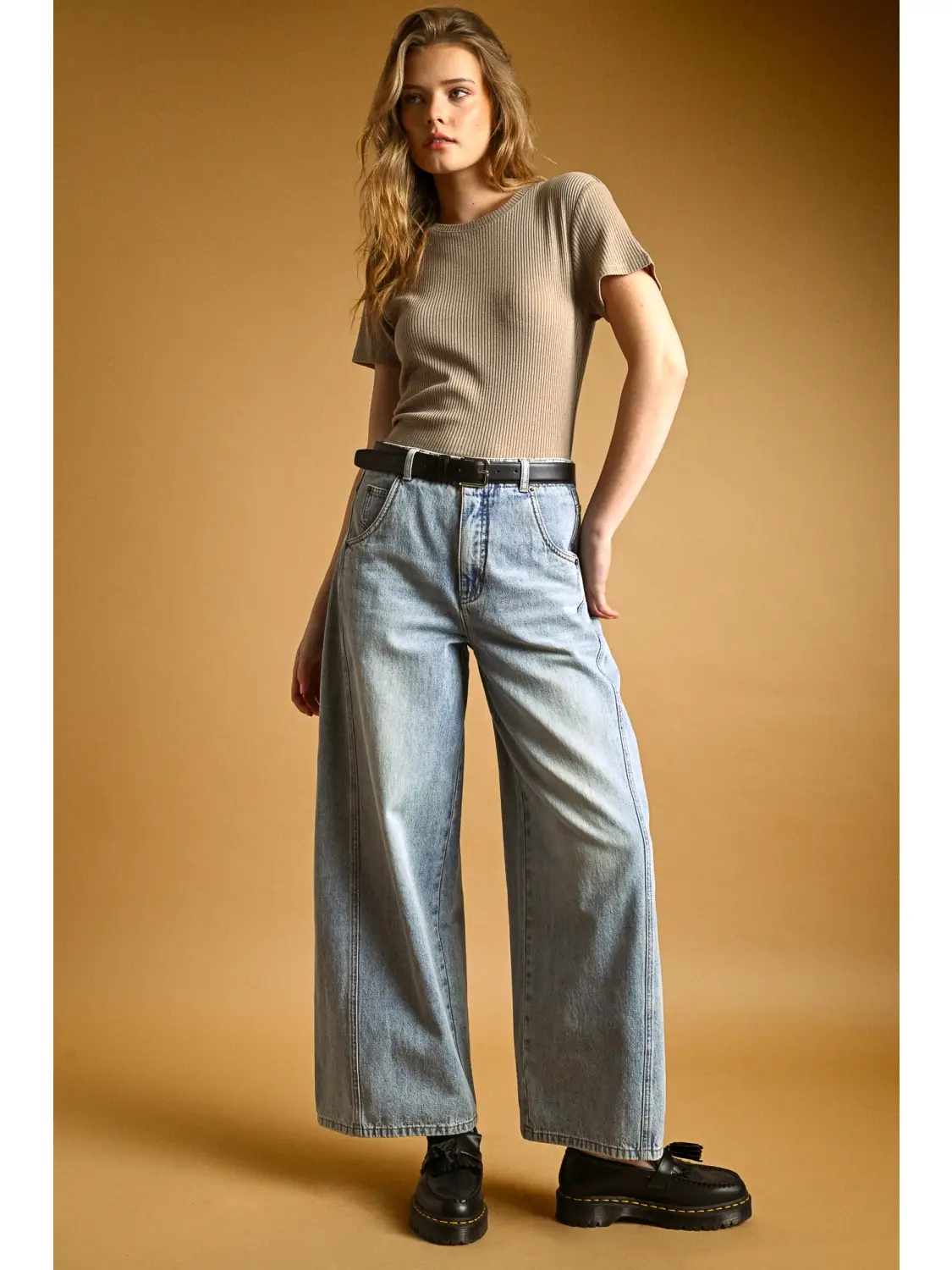 Vintage Wash Wide Leg Paneled Jeans