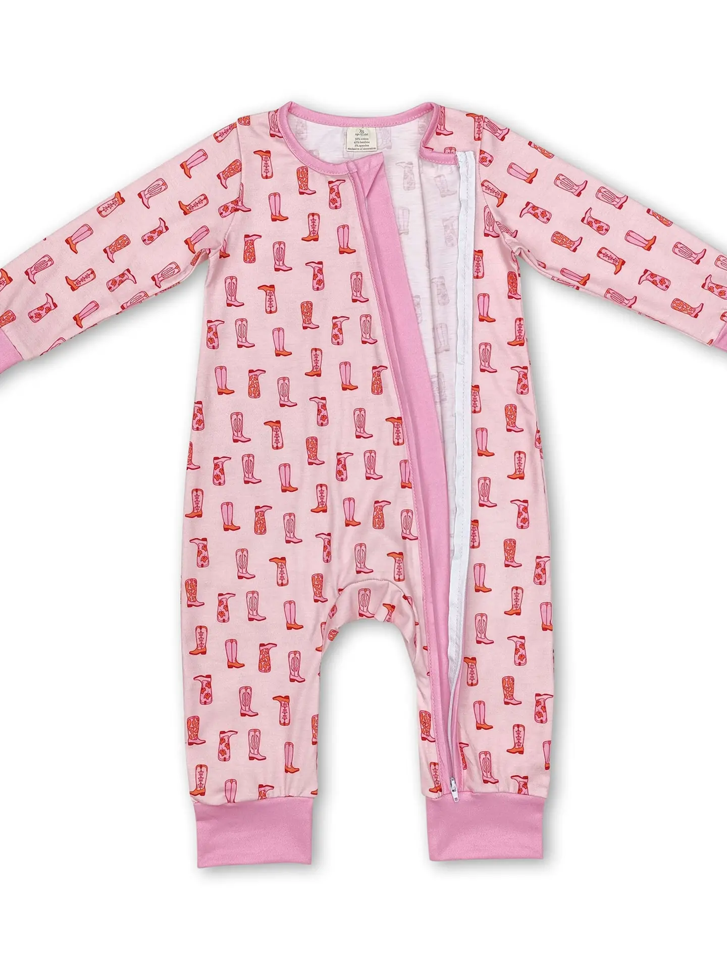 Pink Boots Baby Girls Western Zipper Romper