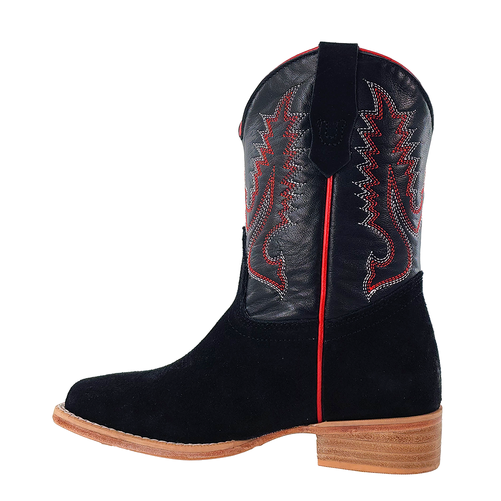 R. Watson Kid's Black Rough Out / Black Cowhide