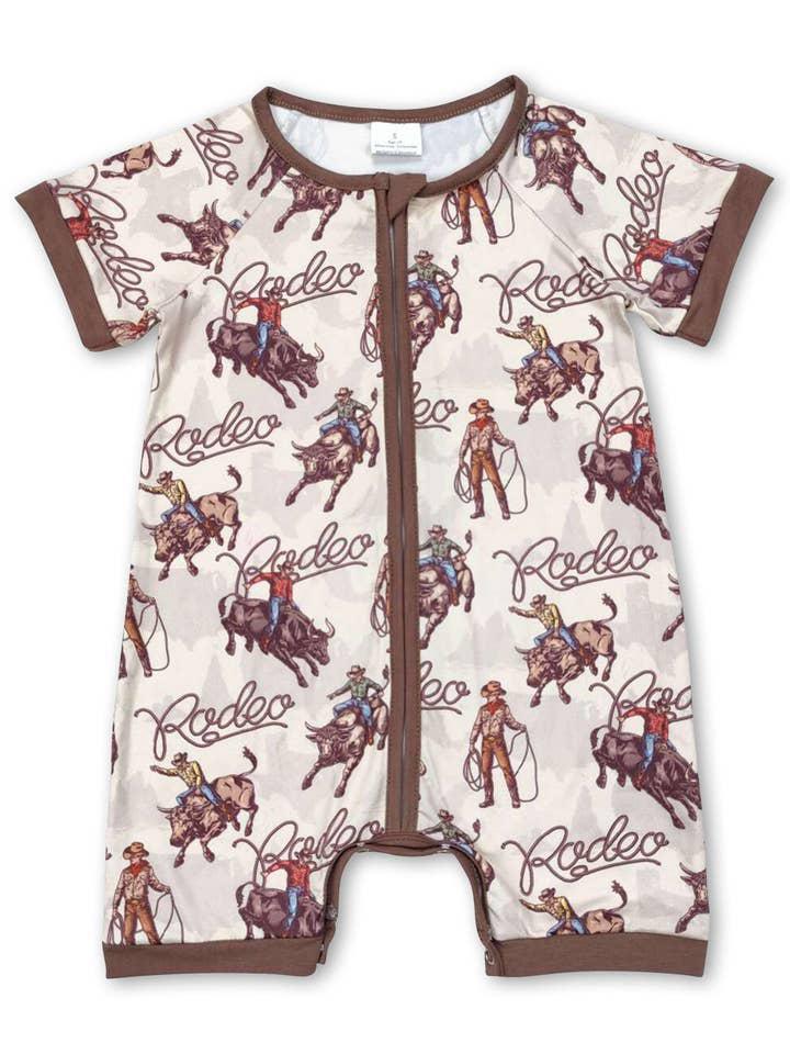 Short Sleeves Rodeo Western Baby Boy Zipper Romper