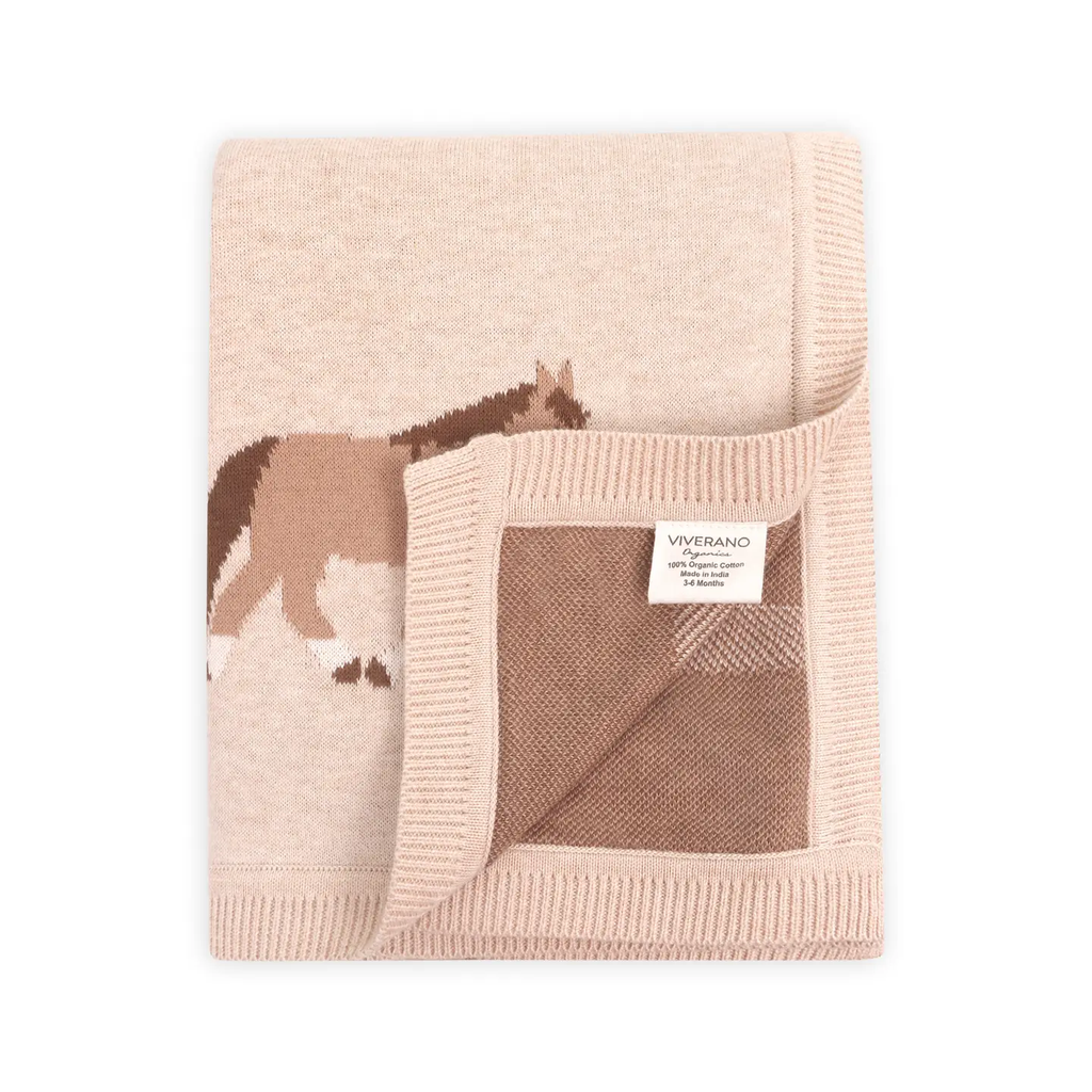 Pony Snuggles - Organic Cotton Jacquard Knit Baby Blanket