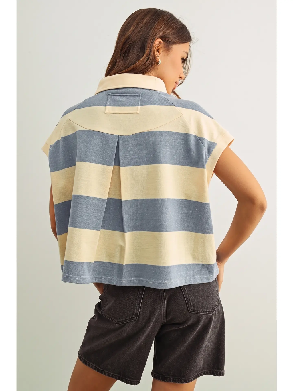 Wide Striped Sslv Polo Shirts - BEIGE/BLUE