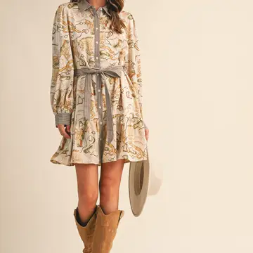 Exclusive Mixed Print Button Down Mini Dress - EGGSHELL MULTI