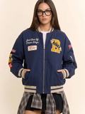 Western Varsity Patch Bomber Jacket - SLATE INK BLUE