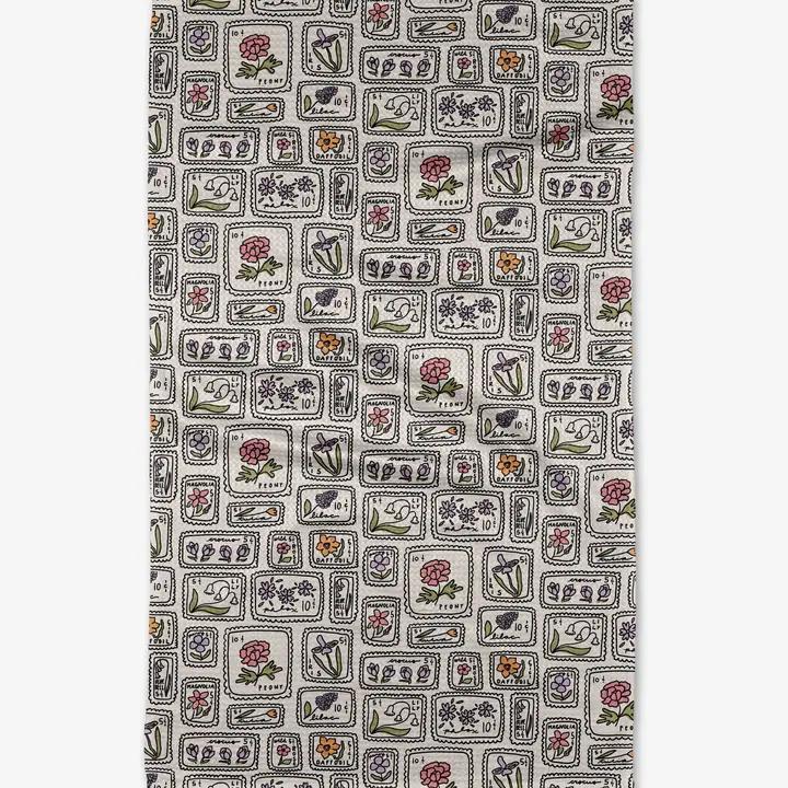 Floral Postage Stamps Tea Towel