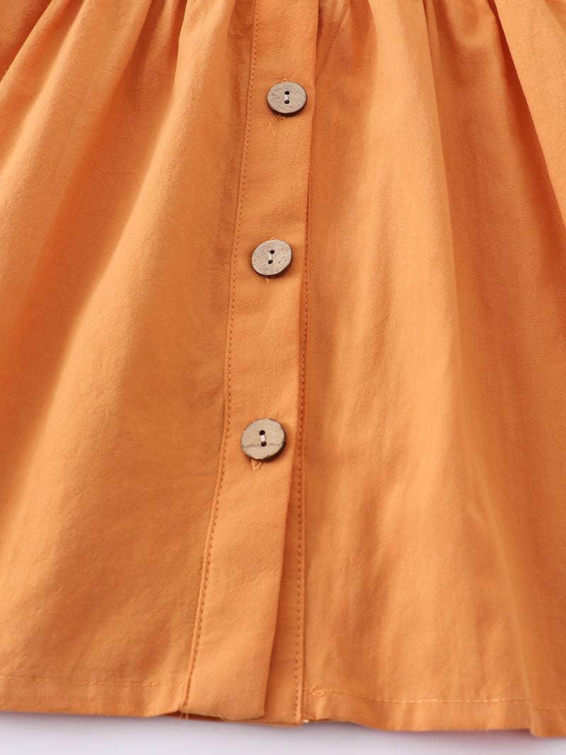 MUSTARD BUTTON PUFF SLEEVE GIRL DRESS