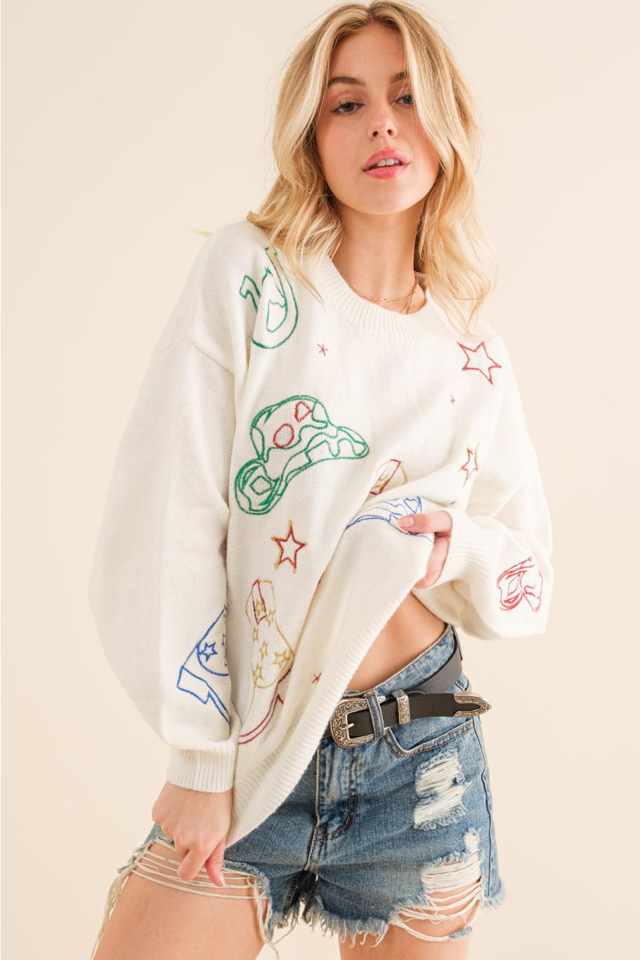 Western Cowgirl Pullover Top - Off White