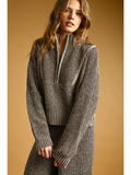 Two Tone Half Zip Sweater Knit Top