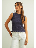 Sleeveless with All Over Smocking Top - NAVY