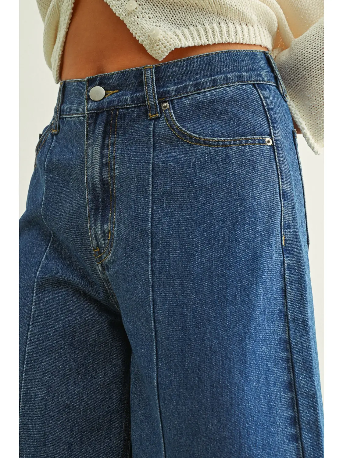 Wide Leg Denim Pants with Front Detail