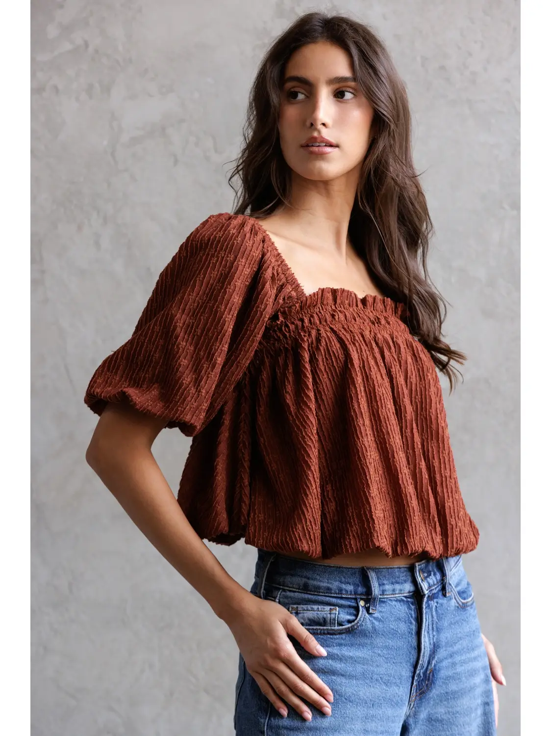 PUFF Sleeve Babydoll Top - Rust Floral