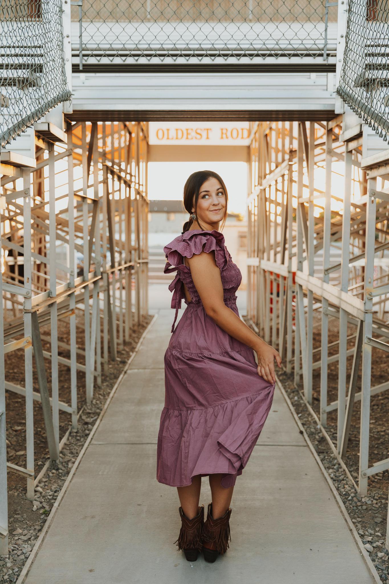 Cotton Poplin Ruffle Slv Smocked Bodice Midi Dress - Grape Nectar
