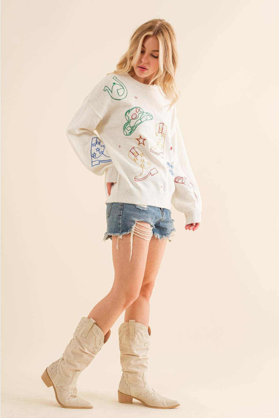 Western Cowgirl Pullover Top - Off White