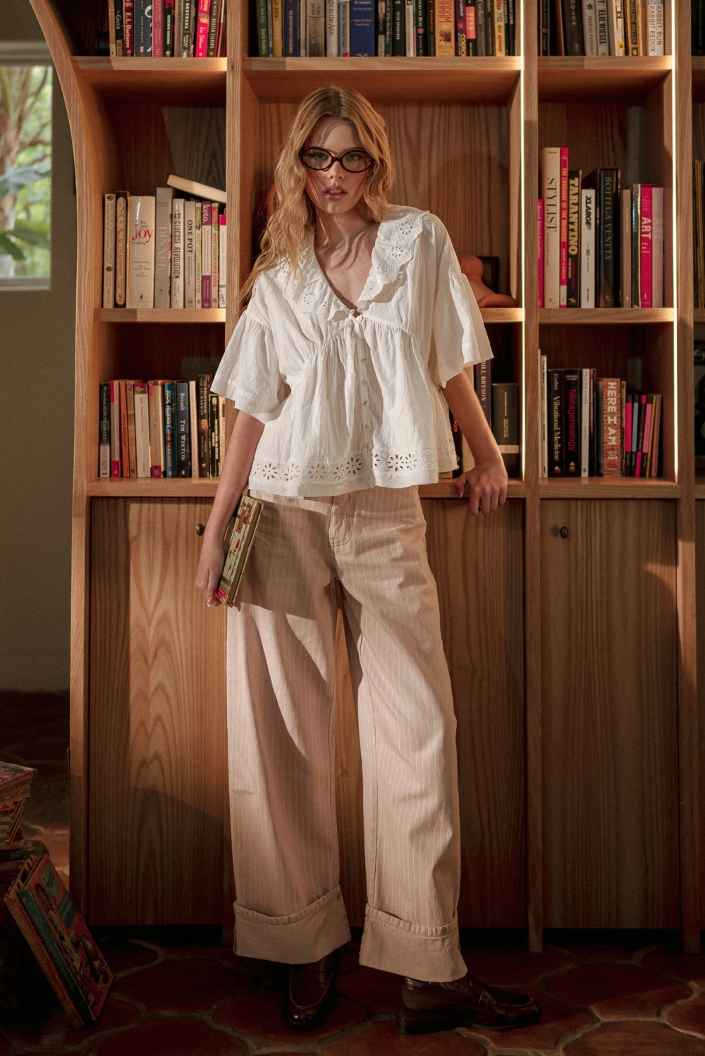 Striped Pattern Cuffed Hem Pants