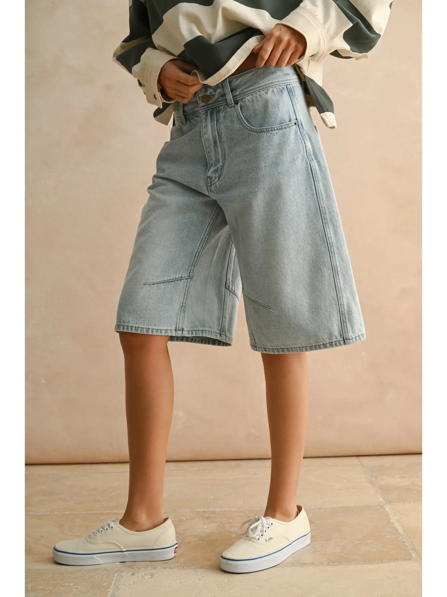 Relaxed Denim Shorts with Pleated