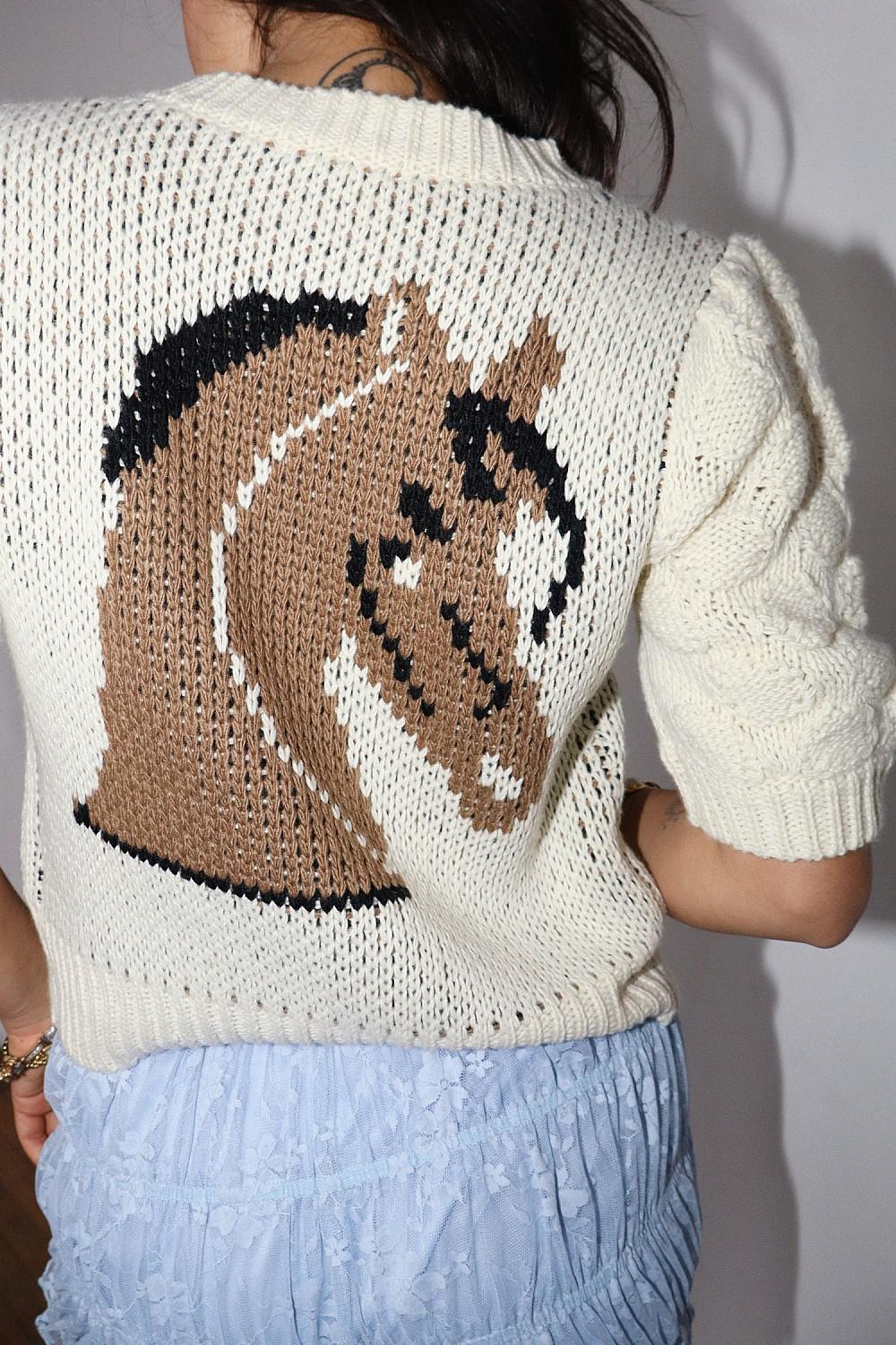 The Brynlee Horse Button Up Sweater - NATURAL