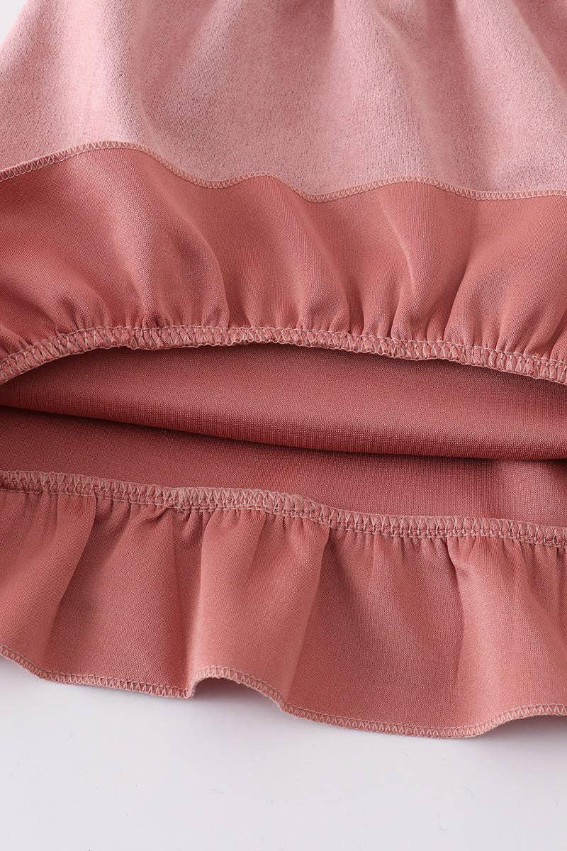 GIRLS PINK SUEDE RUFFLE GIRLS DRESS