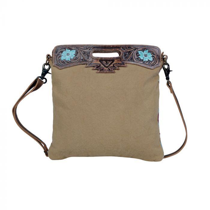 Myra Azure blossoms Hand-Tooled Bags - S-3369