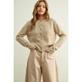 Simple Button Front Round Neck Sweater Cardigan - BEIGE