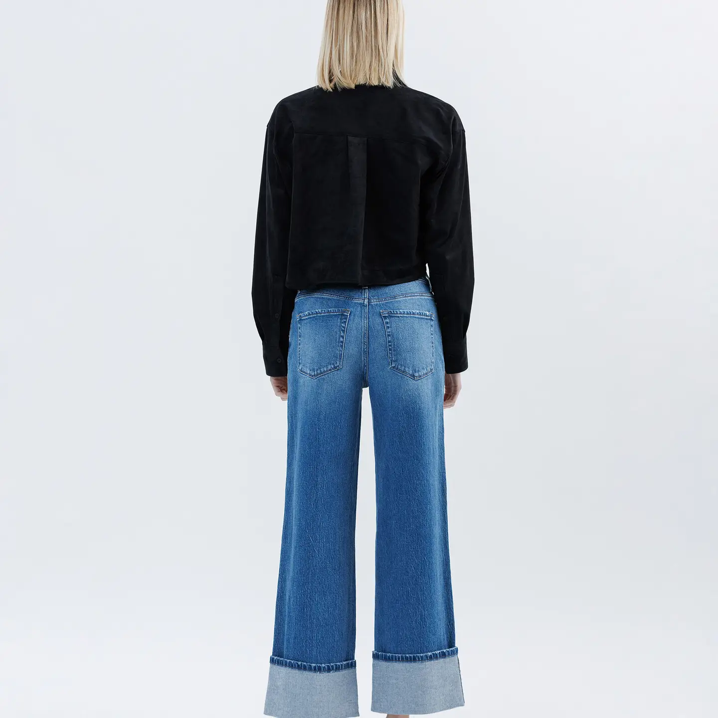 Super High Rise Cuffed Baggy Wide Jeans - Dark Denim 6515