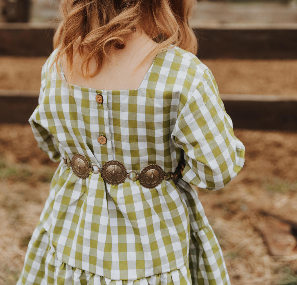 GIRLS GREEN CHECK TIERED DRESS