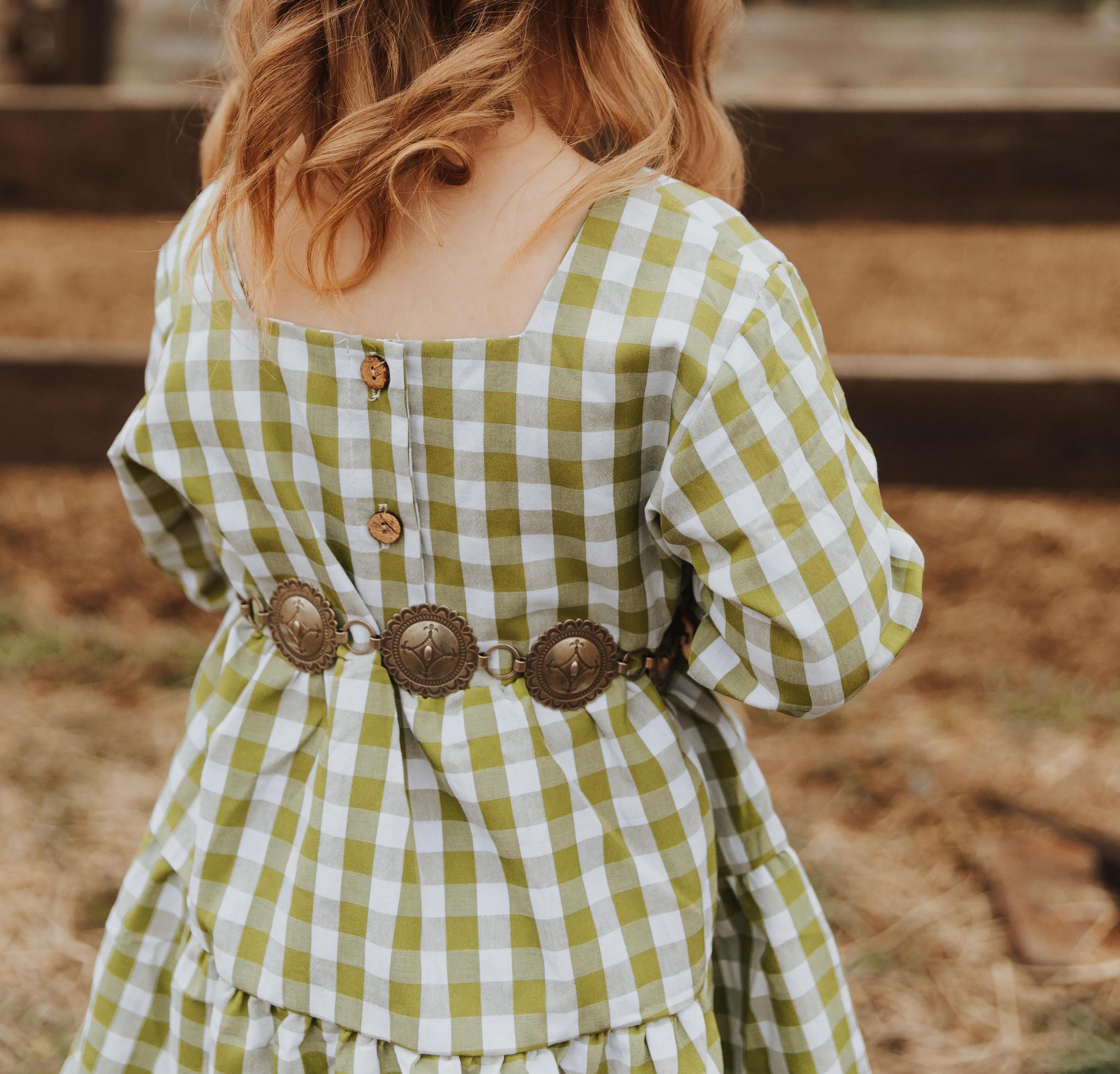 GIRLS GREEN CHECK TIERED DRESS