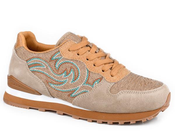 GIDDYUP WOMENS FOOTWEAR JOGGER BEIGE COW SUEDE AND WESTERN STITCH  09-021-1797-3710