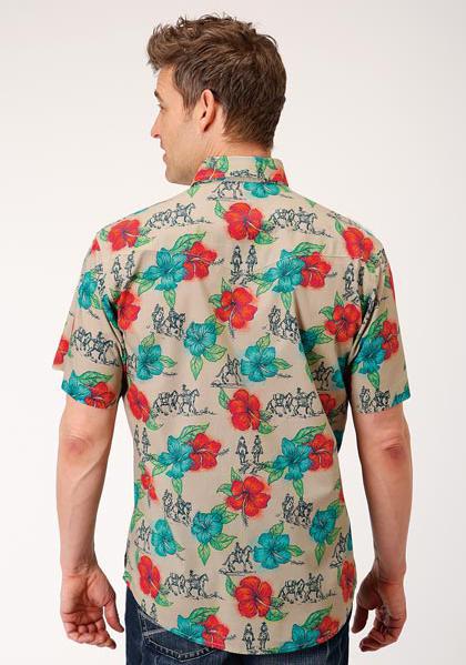 MENS S/S SHIRT PERFORMANCE Y/D ALLOVER PRINT - SNAP 01056 TRAIL RIDE TROPICAL 03-002-0064-0366 MU