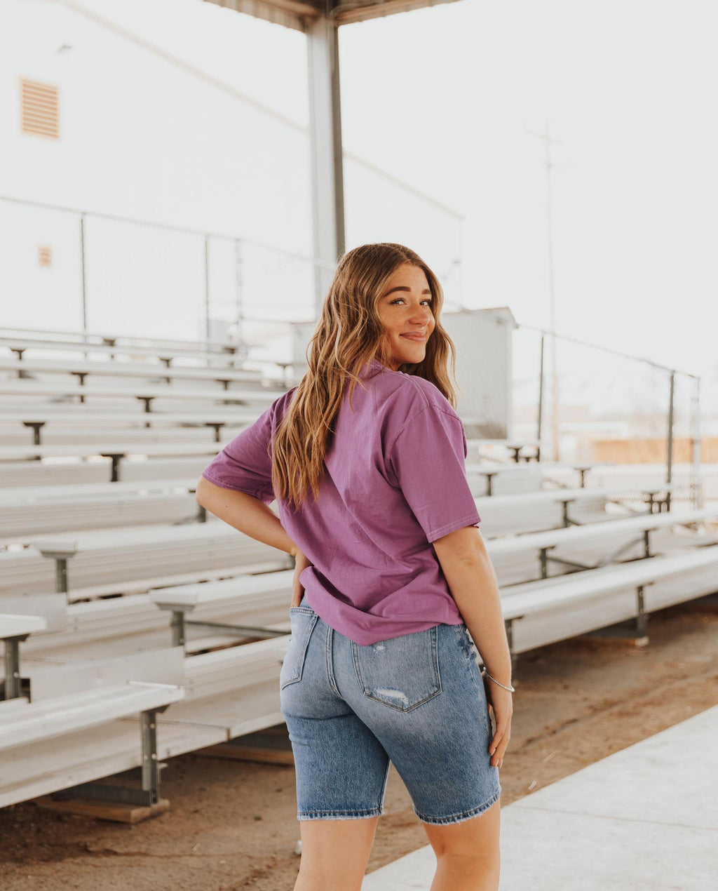 HOWDY RHINESTONE WASHED GRAPHIC T-SHIRT - PURPLE (OVERSIZED)