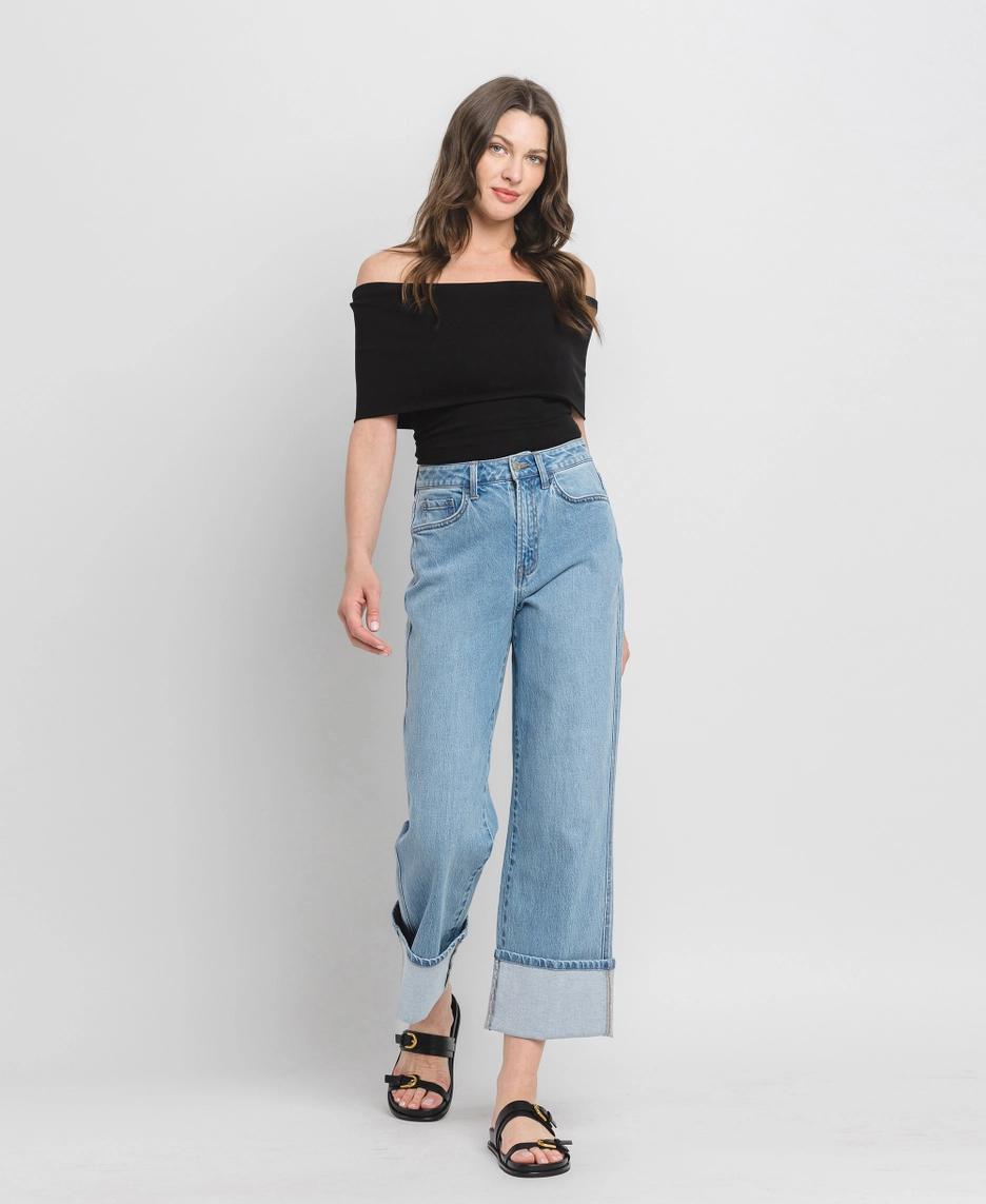 Super High Rise Cuff Baggy Straight Jeans | Enrapture