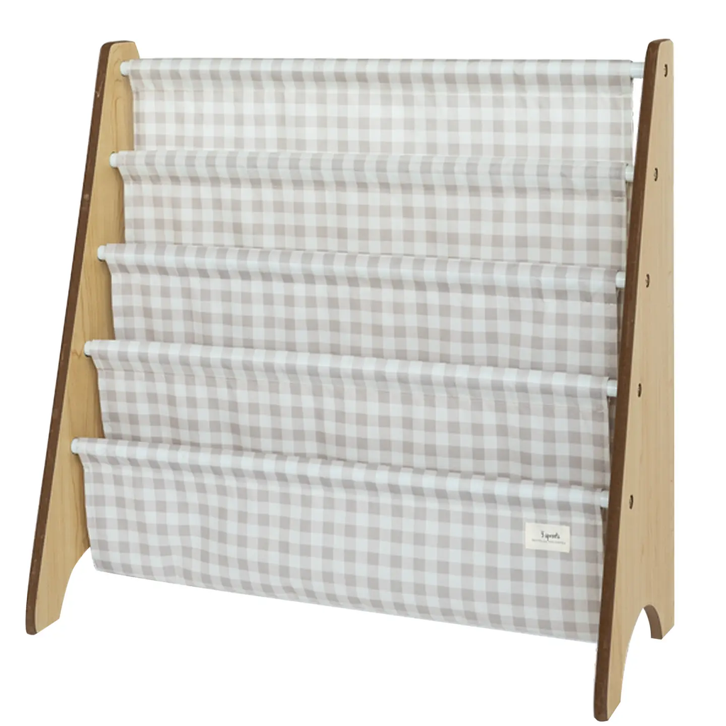 Kids Bookcase/Bookshelf with Recycled Fabric - Gingham - BEIGE GINGHAM