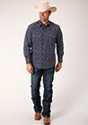 NAVY & WHITE FLORAL PRINT PEARL SNAP - 01-001-0019-3055