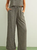 Mixed Gingham Straight Pants - Black/Cream