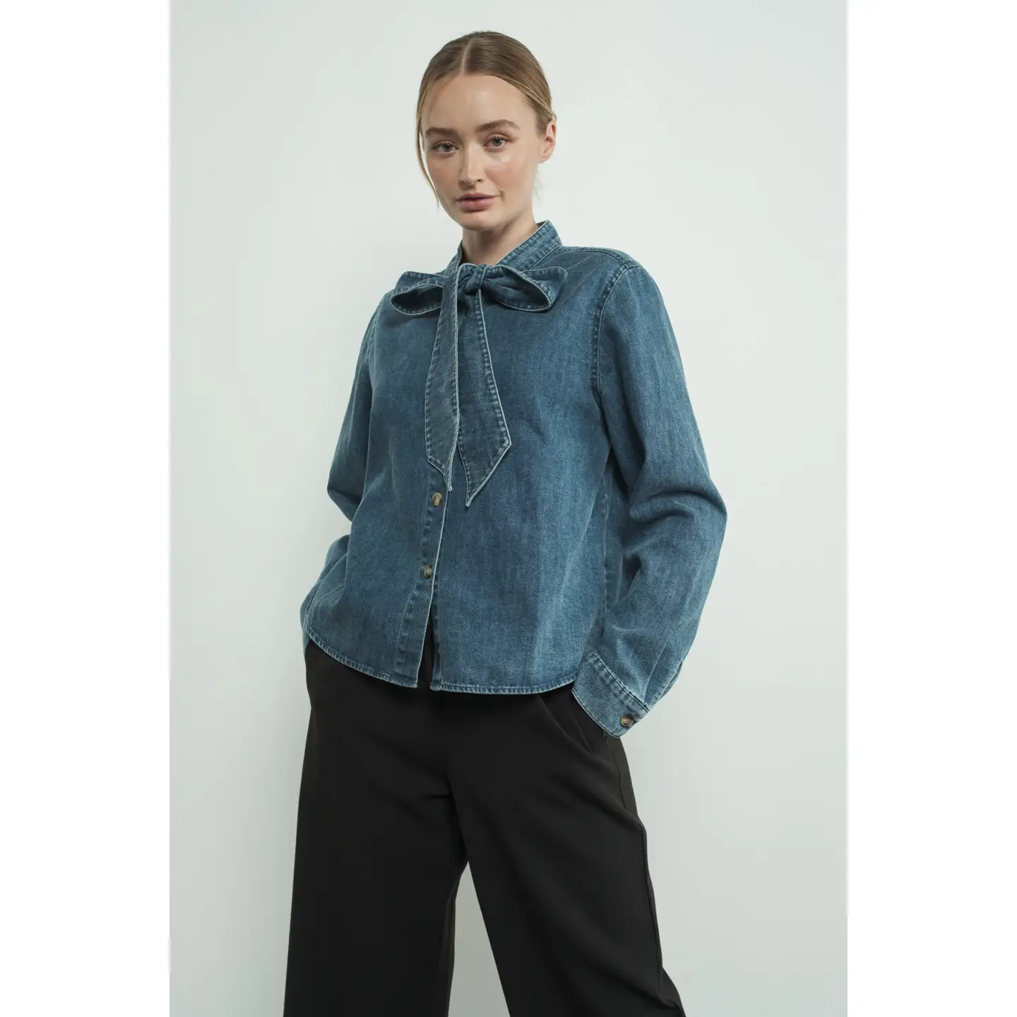 Denim Bow Tie Shirt