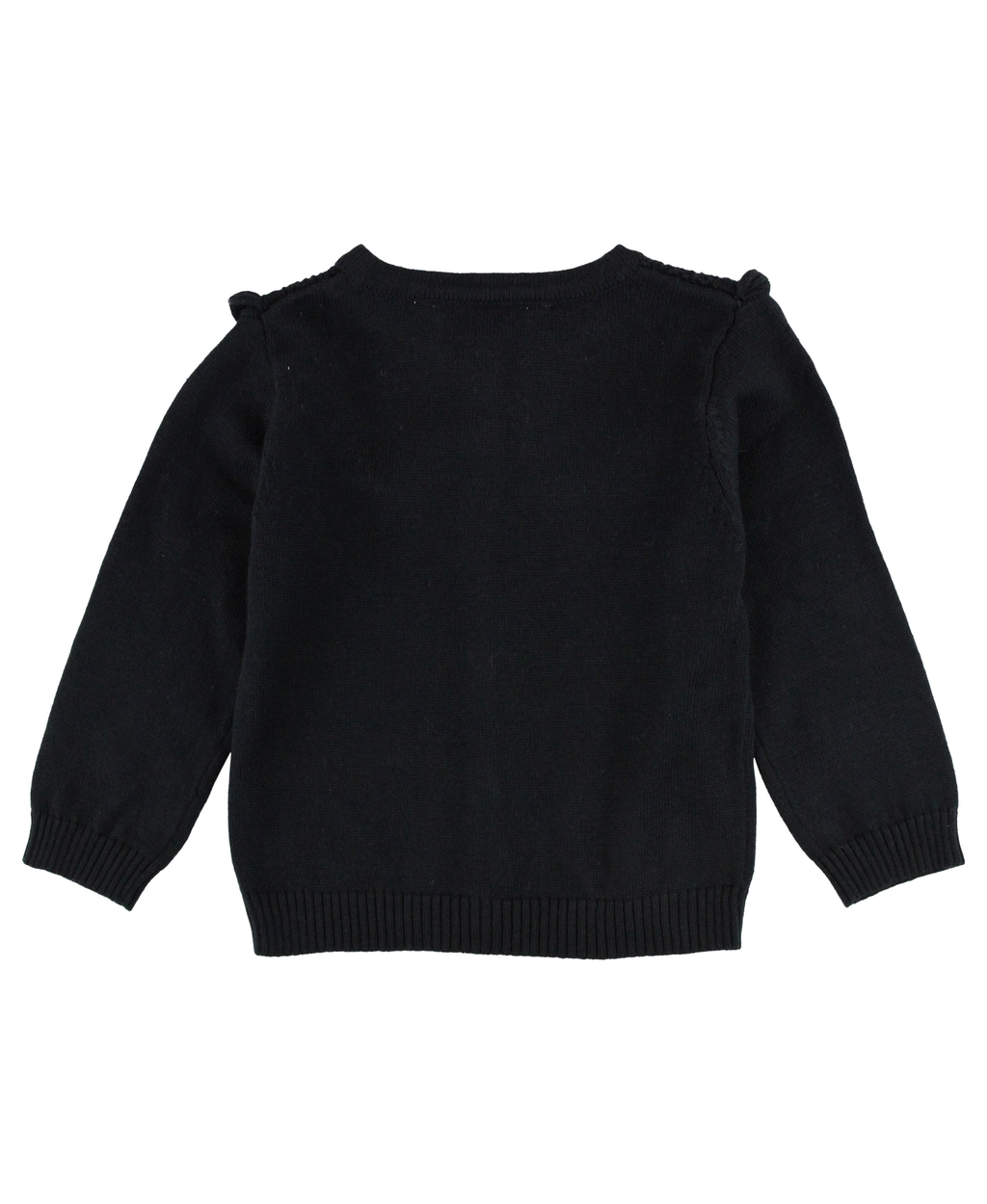 Girls Black Sweater Knit Ruffle Trim Cardigan - Black