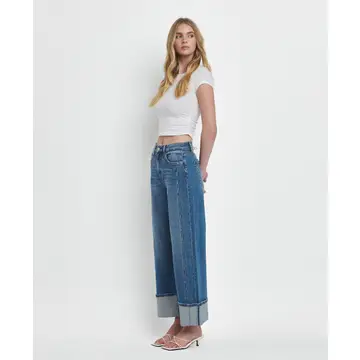 Super High Rise Cuffed Baggy Wide Jeans - JOYSOME