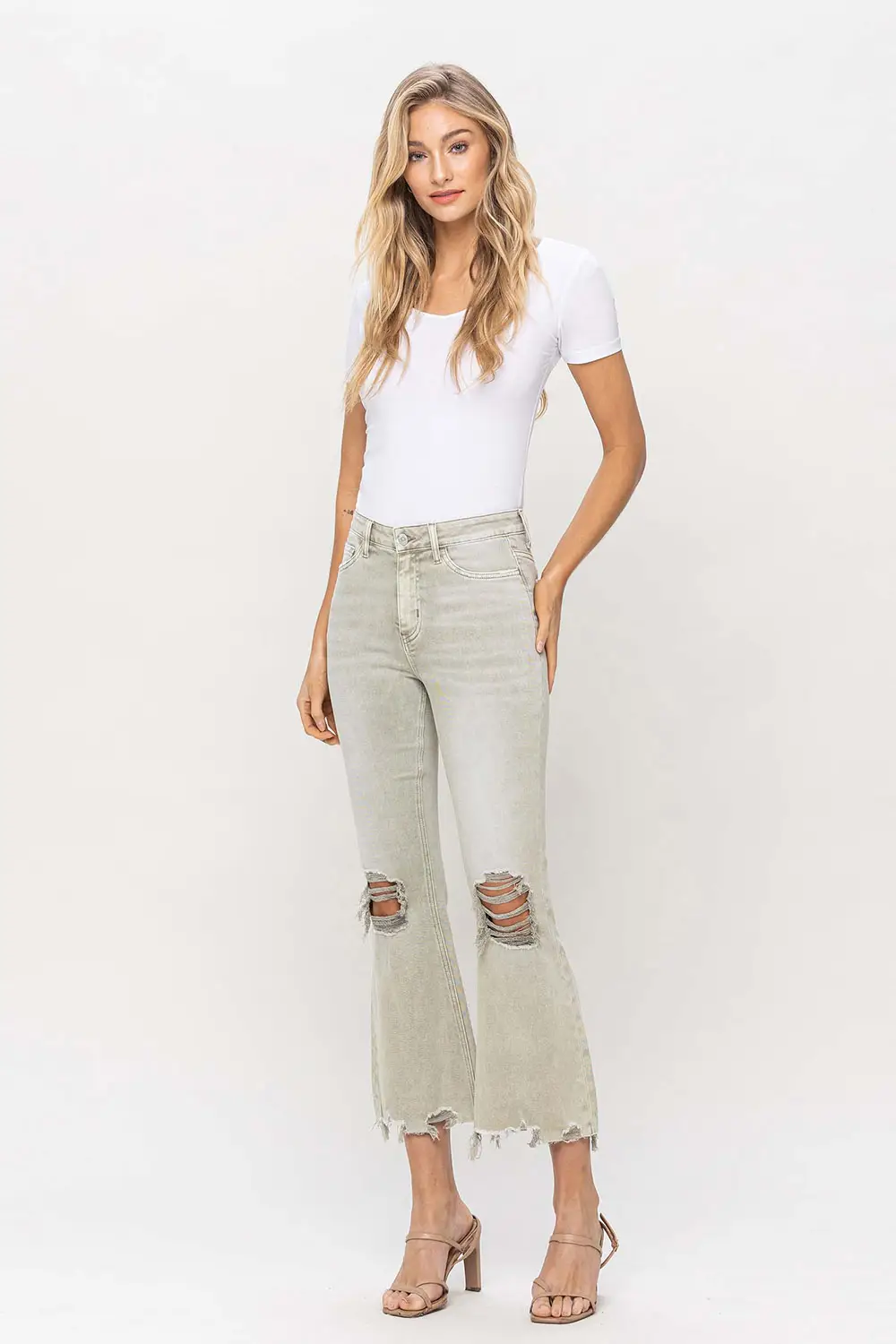 VINTAGE HIGH RISE CROP FLARE - MOSS GREEN