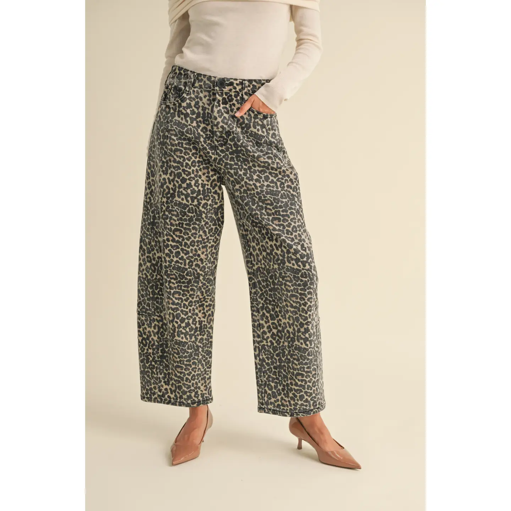 Leopard Print Barrel Pants