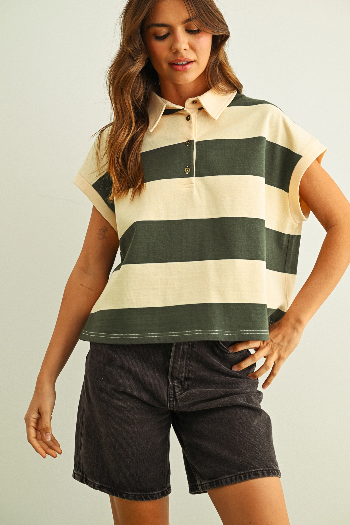 Wide Striped Sslv Polo Shirts - Green
