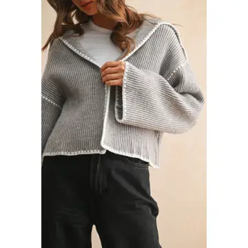 Stitch Detailed Sweater Cardigan - Grey