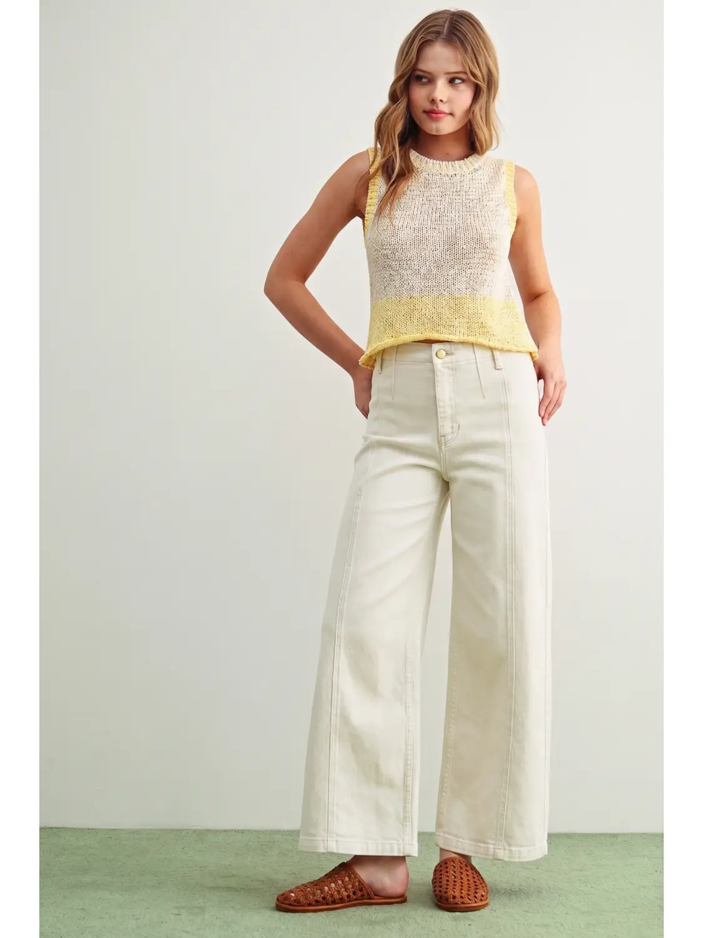 Washed Color Stretch Pants - WHITE